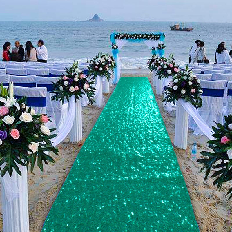 DUOBAO Aisle Runners for Weddings 2FTx15FT Green Sequin Aisle-Runner Wedding Ceremony Decorations Outdoor Carpets Ceremony Decoration Runner Rug for Hallway Floor Runner for Party - Image 1